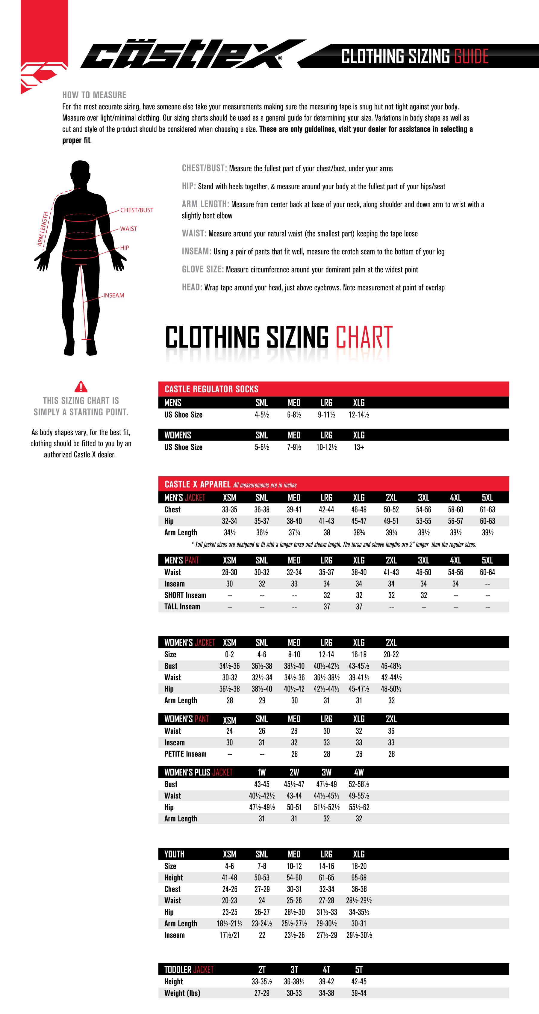 Size Charts Castle X