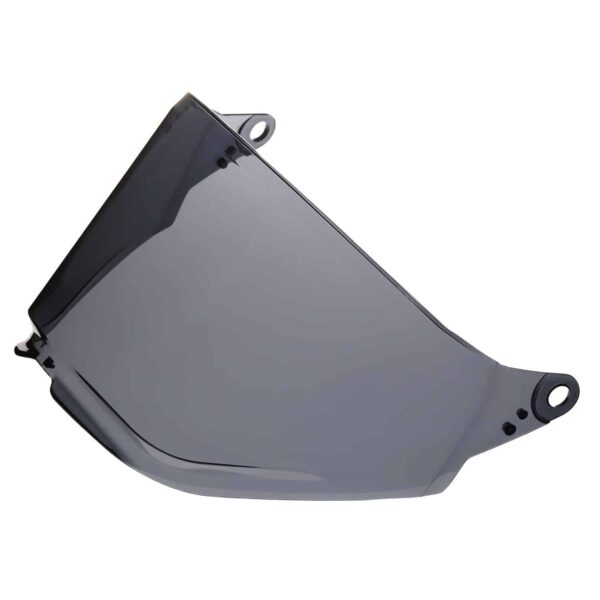 The Mode Dual-Sport SV Single-Lens Shields is a dark-tinted motorcycle helmet visor featuring a smooth, curved design with mounting holes on either side. It boasts a sleek, aerodynamic shape, making it ideal for attaching to a helmet for effective eye protection and glare reduction.