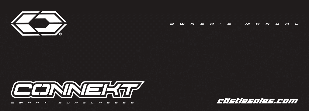 Black cover of an owner's manual for CONNEKT smart sunglasses featuring the CONNEKT logo, white geometric icon, and website "castlesales.com" in bold text.