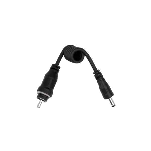 The Illuminator Electric Shield Cord is a black audio cable with RCA and DC connectors, coiled in the middle and displayed on a white background.