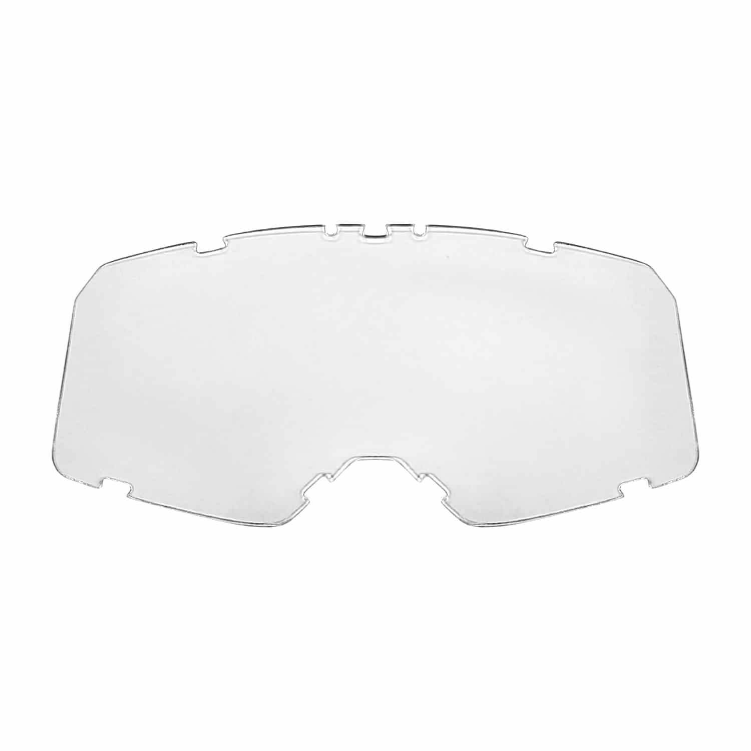 The Blast III Single-Pane Goggle Lens is a transparent, curved replacement lens with notched edges, suitable for use with goggles or helmets.